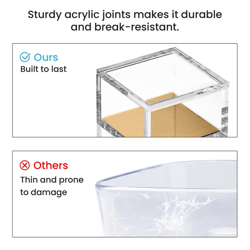 OfficeGoods 3-Tier Stackable Acrylic Holder- Stylish Desk Organizer and Storage for Office or Home â€“ Transparent Square Design with Gold Metal Base - Image 5